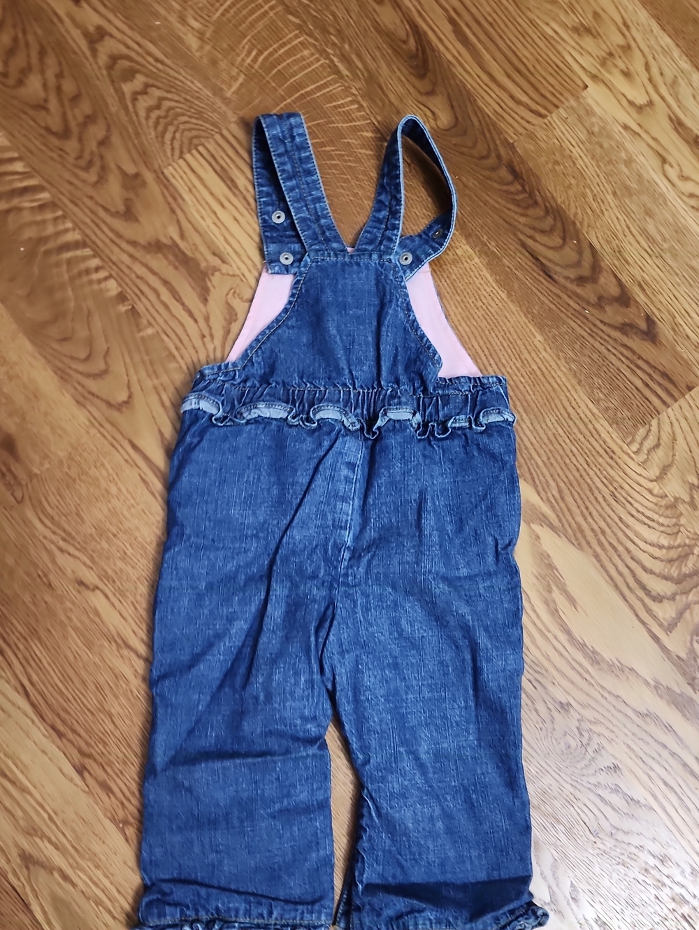 VTG Baby Gap Denim Ruffle Overalls & Floral Top Set 12-18M Y2K 2003 2006 Cottage - Picture 4 of 10